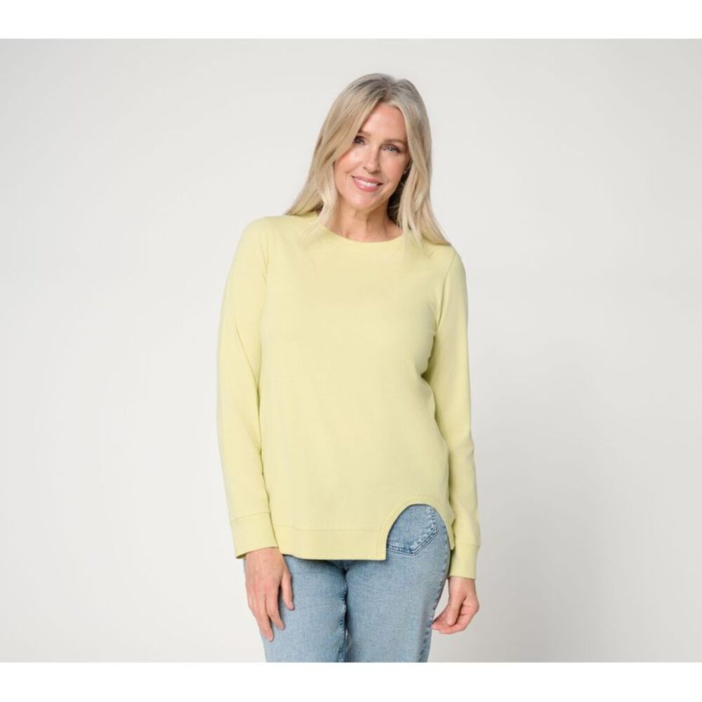 Peace Love World Women's Top Sz XL Crew Neck Tunic Cutout Hem Green